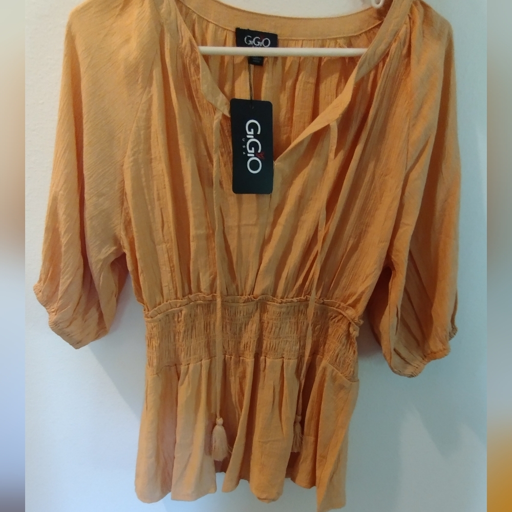 Smocked peasant top with ties